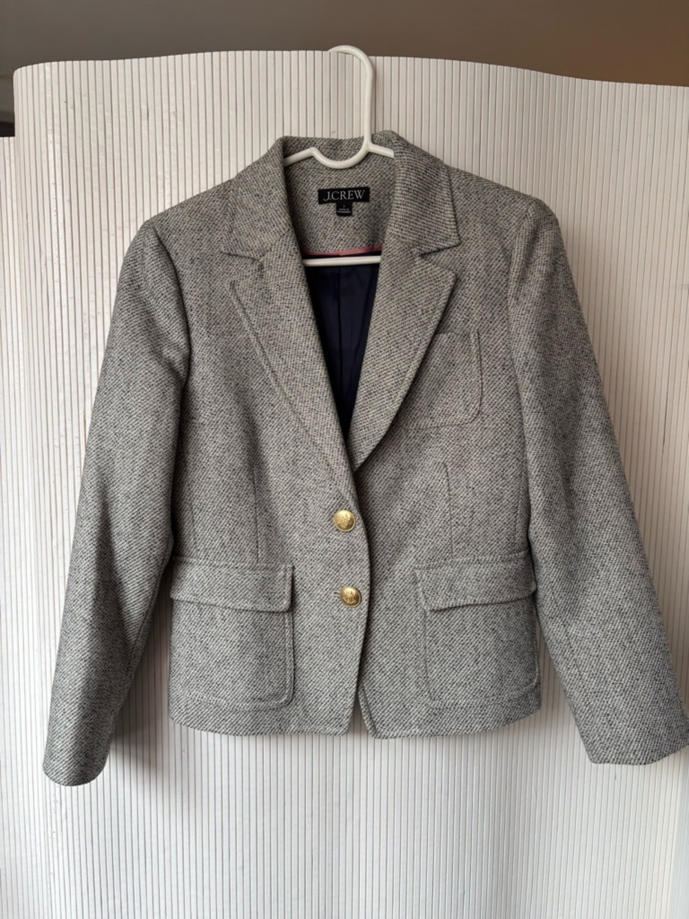J.CREW Gray Herringbone Blazer with Gold Buttons
